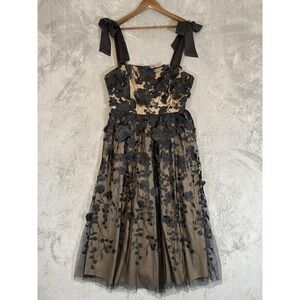 Flying Tomato Dress Womens Sz L Black Nude Floral Mesh‎ Embroidered Event Formal